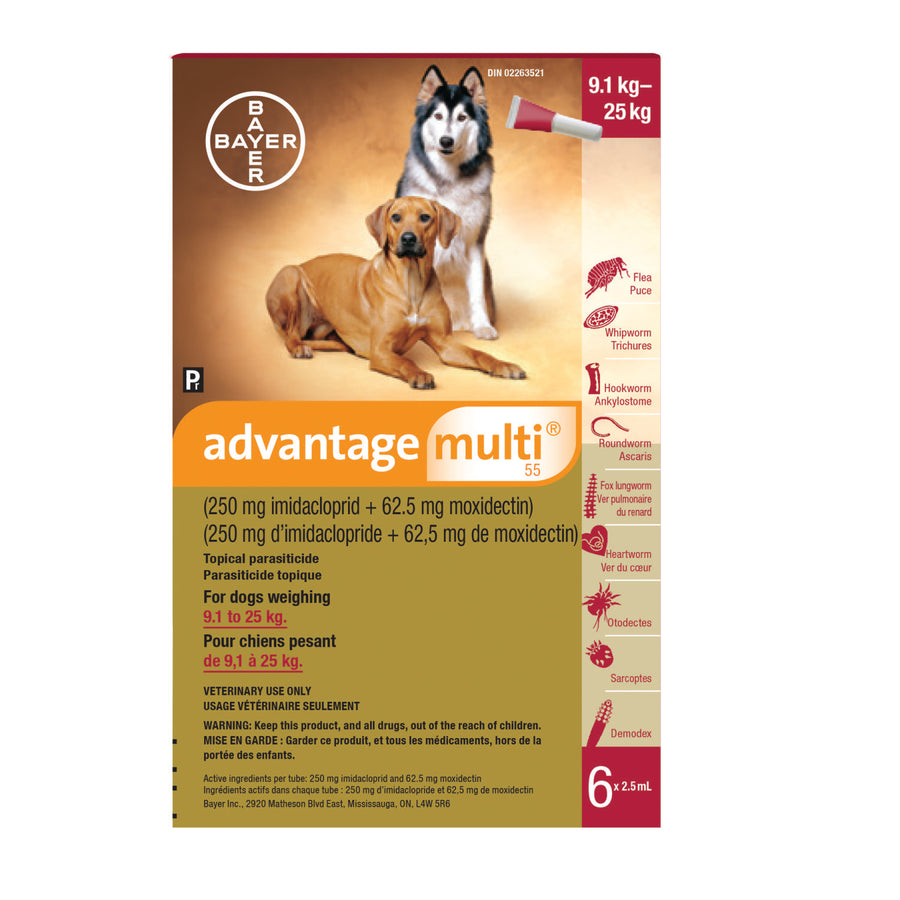 Advantage Multi for Dogs Red/Rouge 9.1 - 25 kg 6 x 2.5 ml