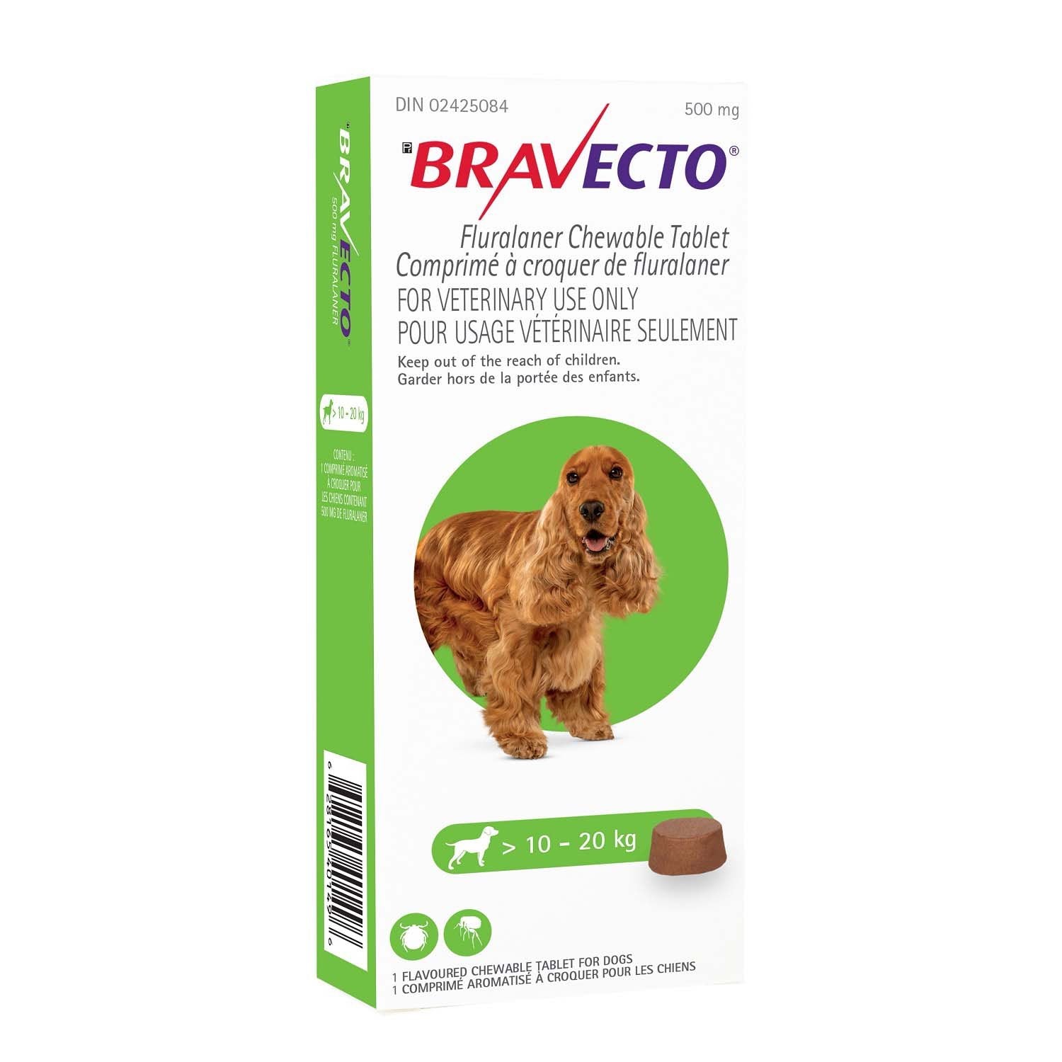 Bravecto Chewable Tablet Green/Vert 10.1 - 20 kg 1 Chewable Tablets