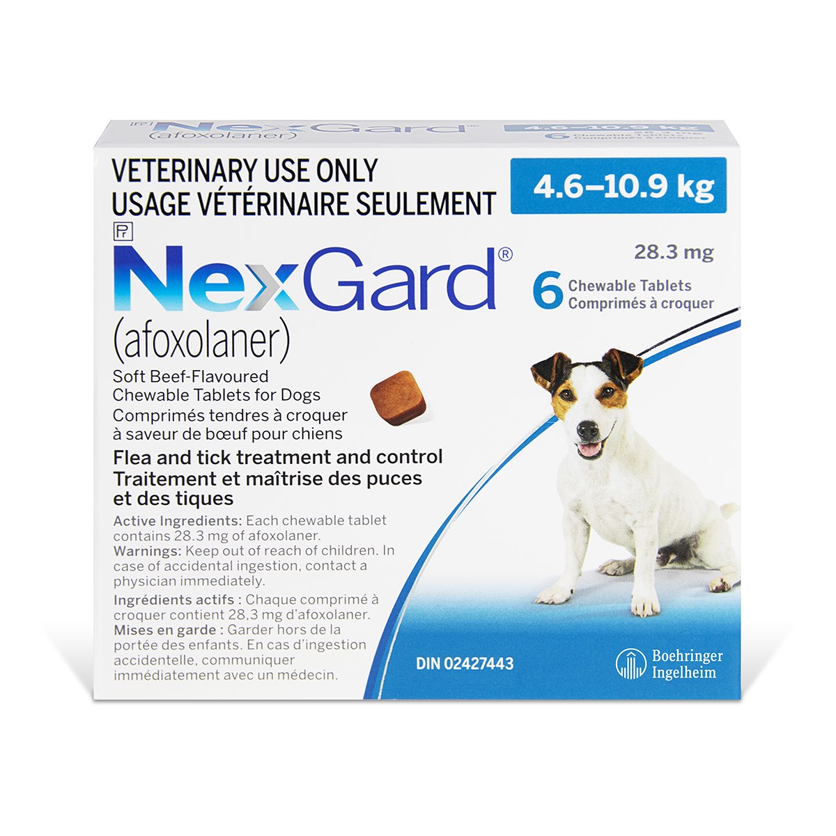 NexGard chewable tablets for dogs Blue/Bleu 4.6 - 10.9 kg 6 Chewable Tablets