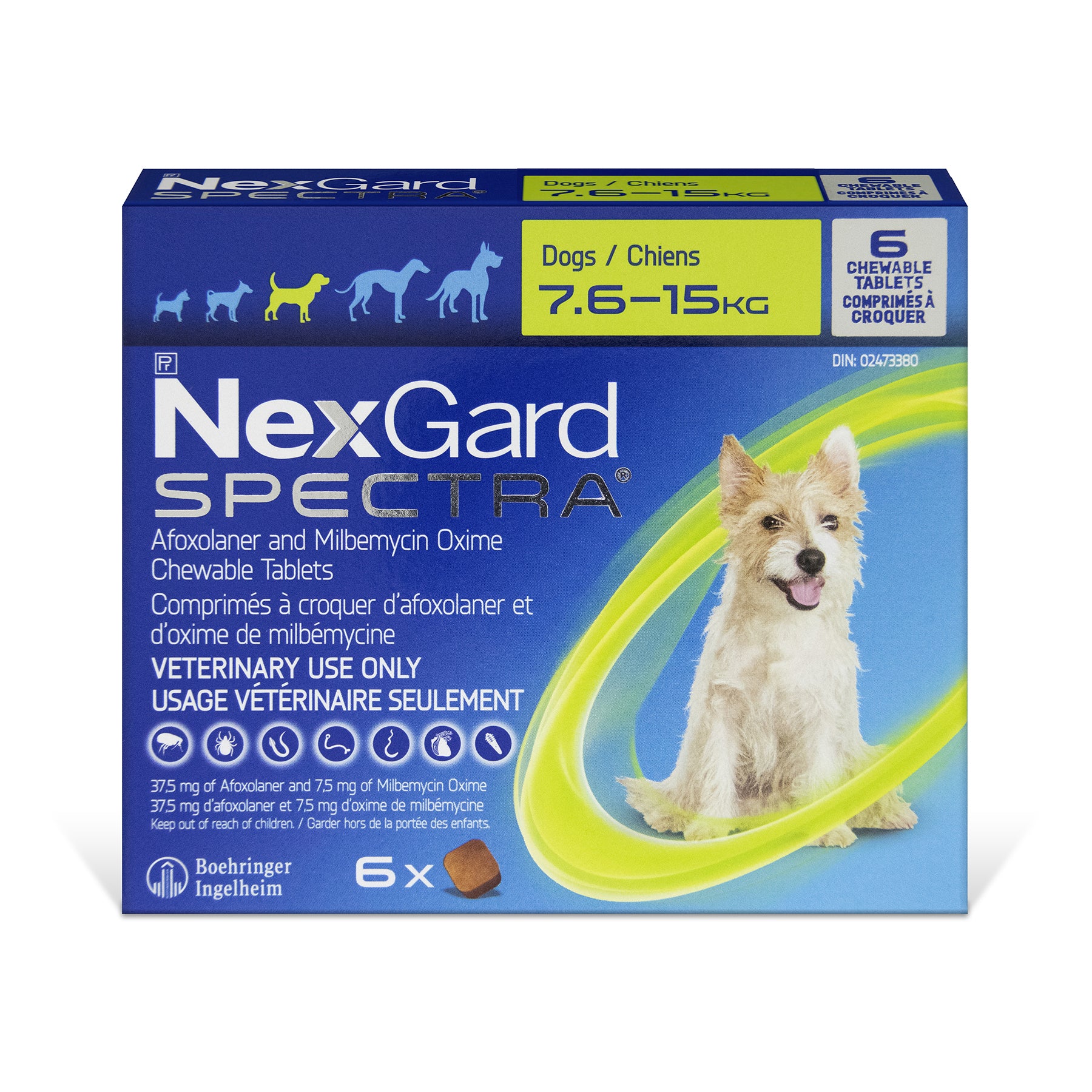 NexGard Spectra chewable tablets for dogs Green/Vert 7.6 - 15 kg 6 Chewable Tablets