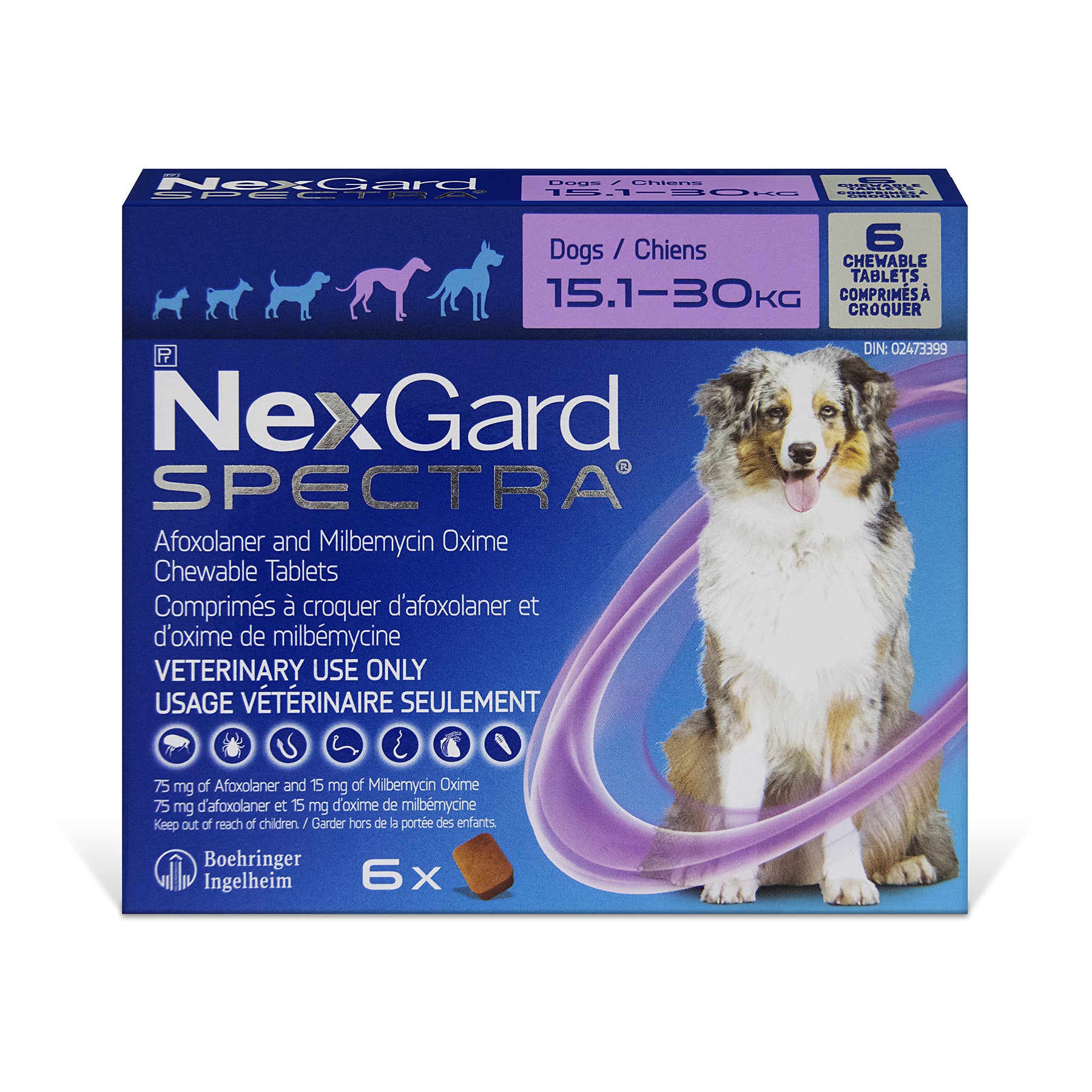 NexGard Spectra chewable tablets for dogs Purple/Mauve 15.1 - 30 kg 6 Chewable Tablets