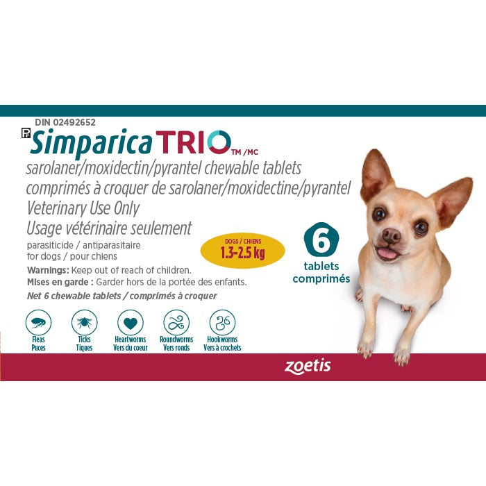 Simparica TRIO Yellow/Jaune 1.3 - 2.5 kg 6 Tab