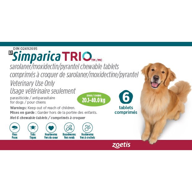 Simparica TRIO Green/Vert 20.1 - 40 kg 6 Tab