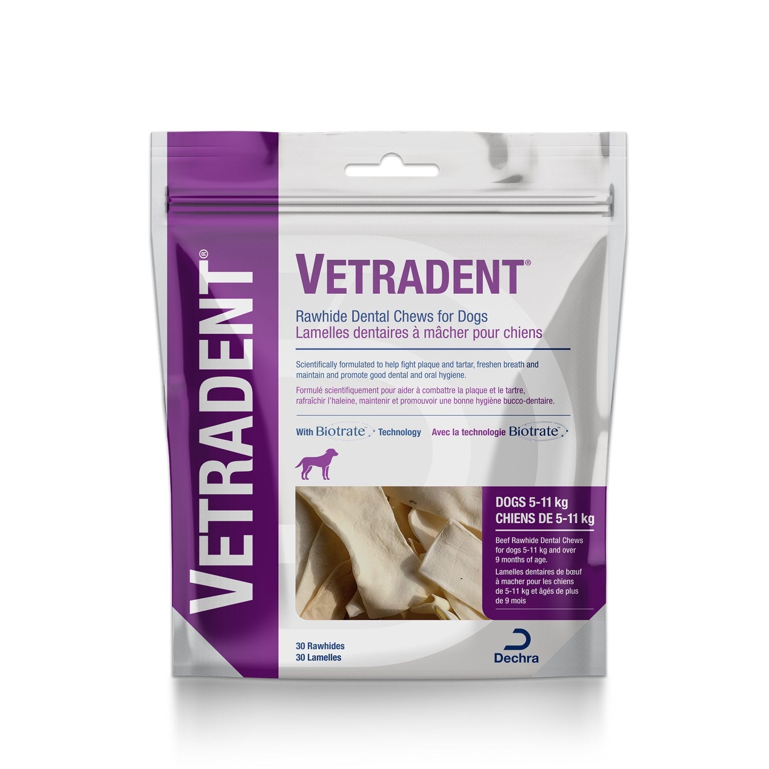 Vetradent rawhide dental chews 30 Chews 5 - 11 kg