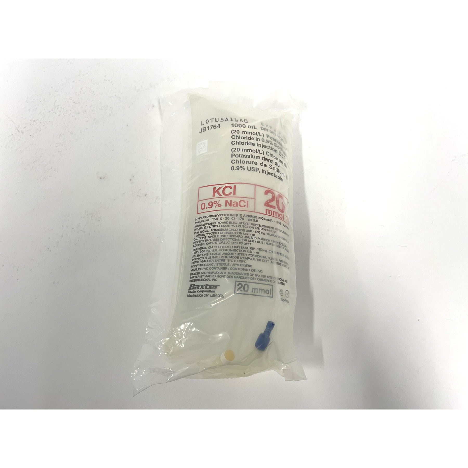 Potassium Chloride (KCl) in 0.9% Sodium Chloride (NaCl) Injectable Solution 1000 ml 1.5 mg/ml