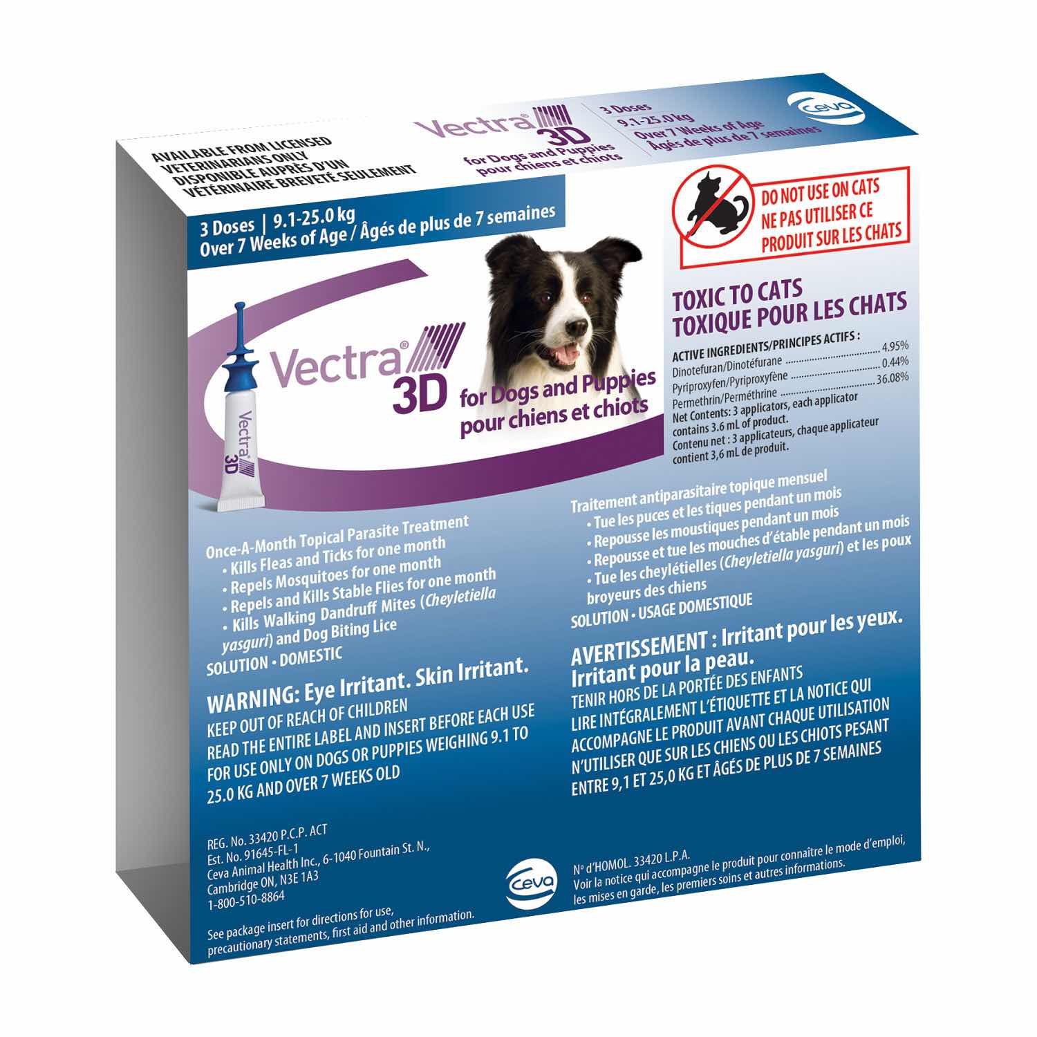 Vectra 3D for dogs and puppies 3 /Pack Blue/Bleu 9.1 - 25 kg