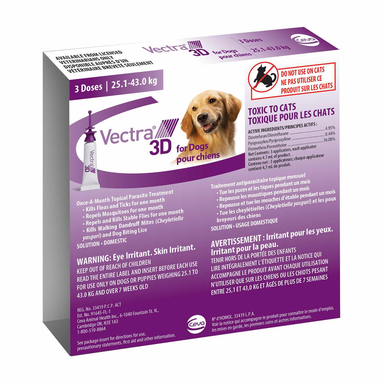 Vectra 3D for dogs and puppies 3 /Pack Purple/Violet 25.1 - 43 kg