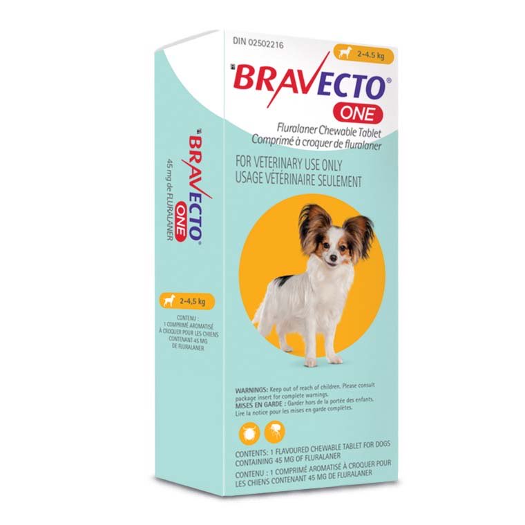 Bravecto ONE Chewable Tablet Yellow/Jaune 2 - 4.5 kg 1 Chewable Tablets