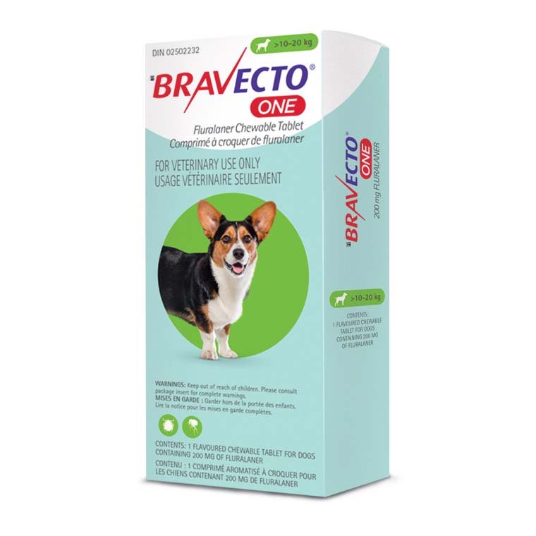 Bravecto ONE Chewable Tablet Green/Vert 10.1 - 20 kg 1 Chewable Tablets