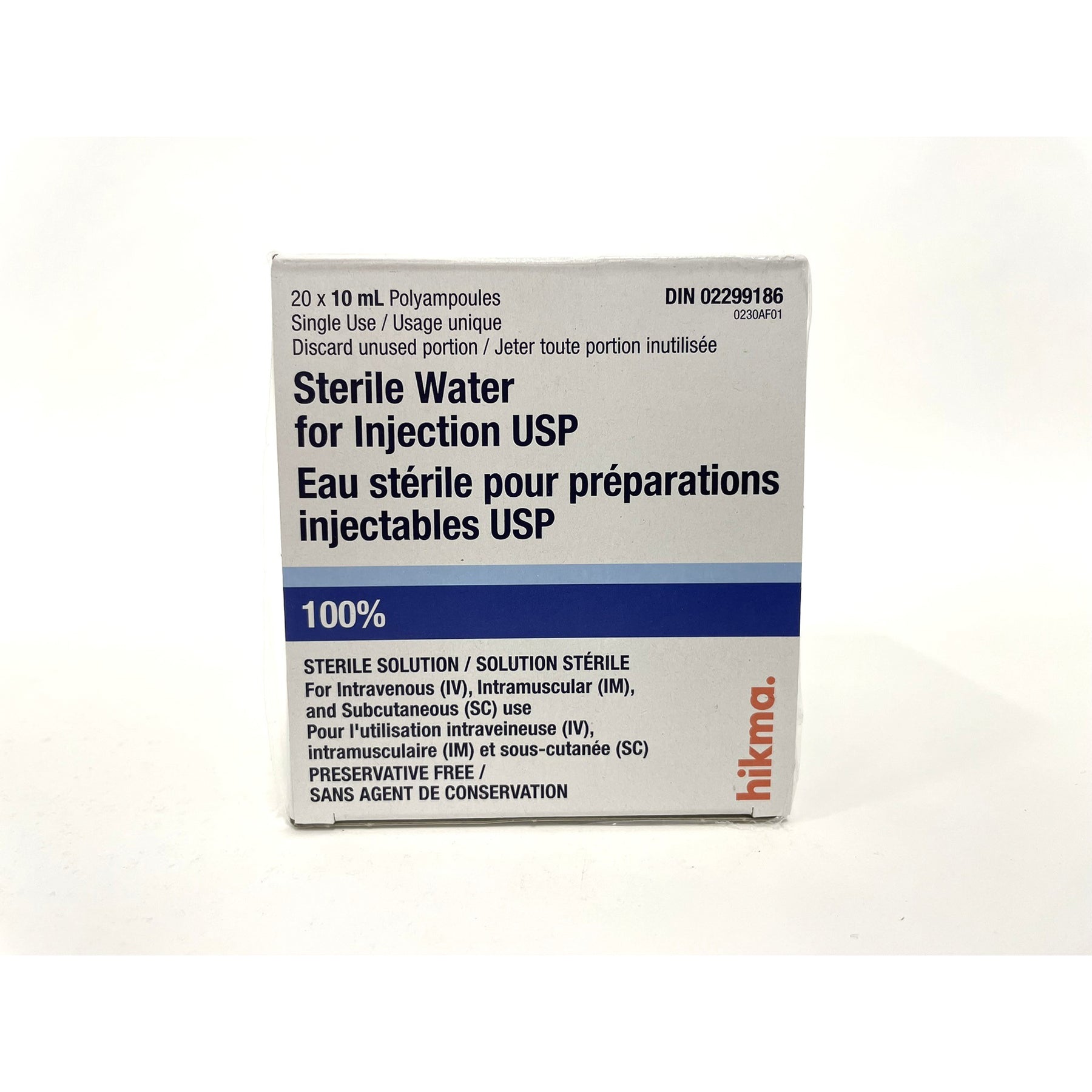 Sterile water for injection USP 100 % 20 x 10 ml