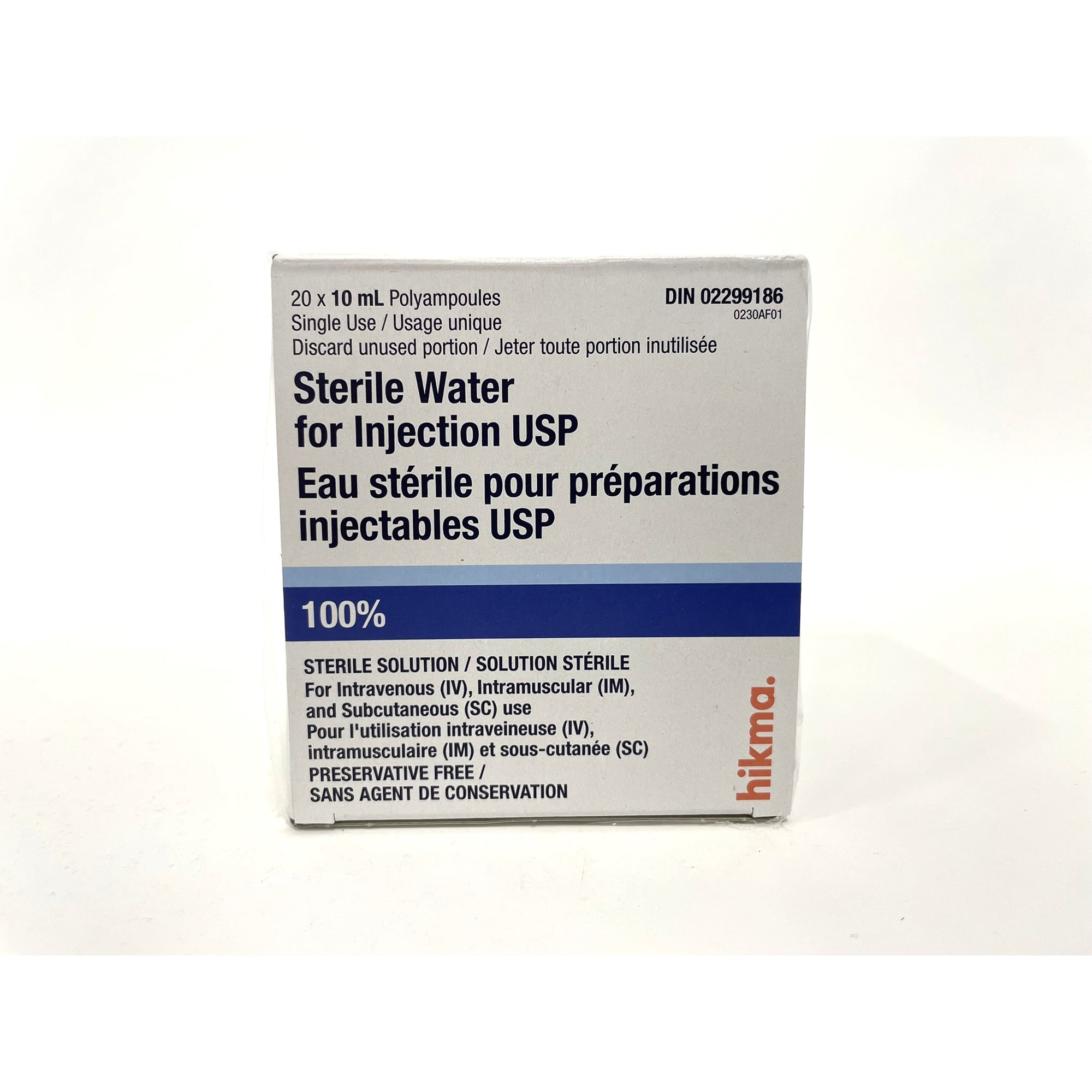 Sterile water for injection USP 100 % 20 x 10 ml