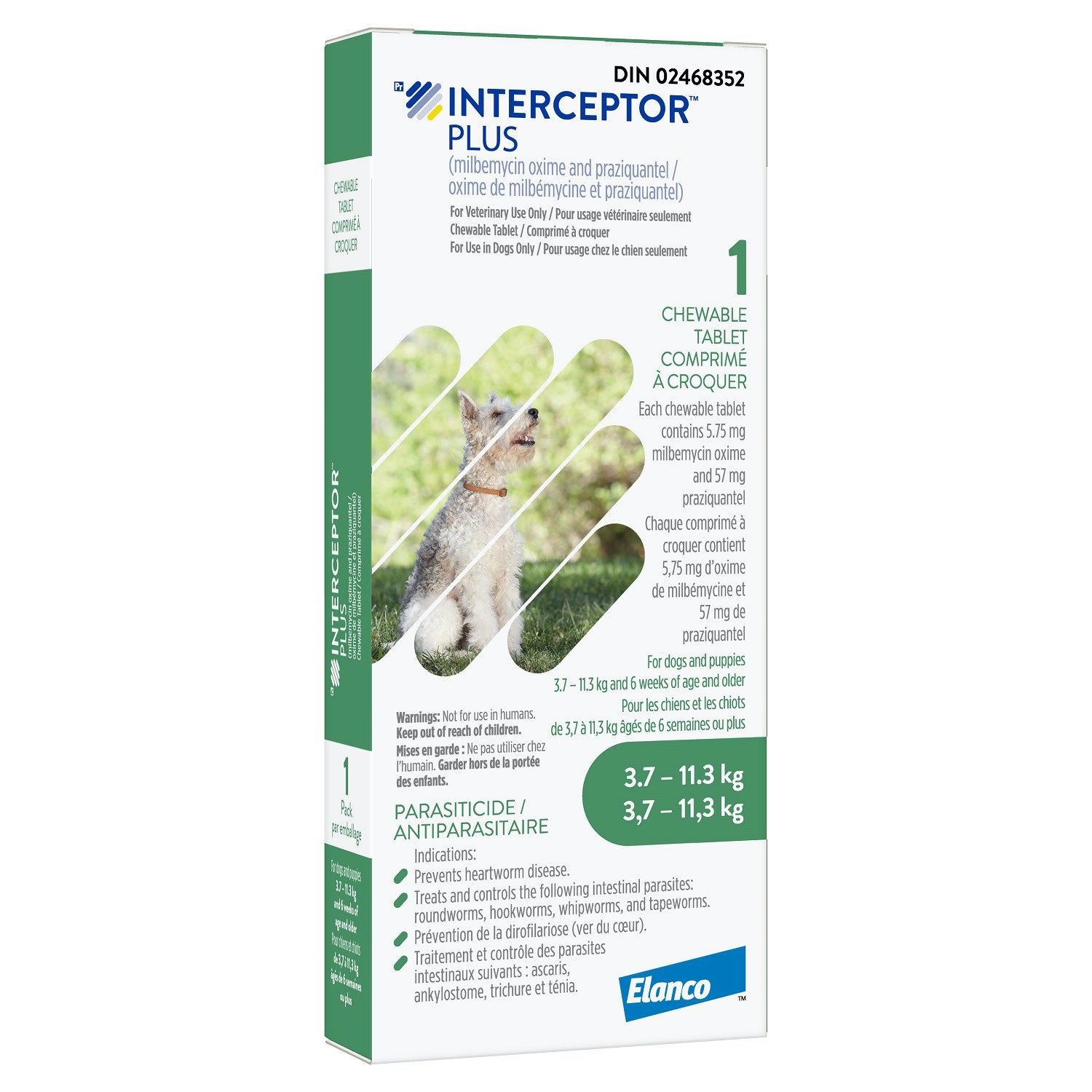 Interceptor Plus chewable tablet Green/Vert 3.7-11.3 kg 16 x 1 Chewable Tablets