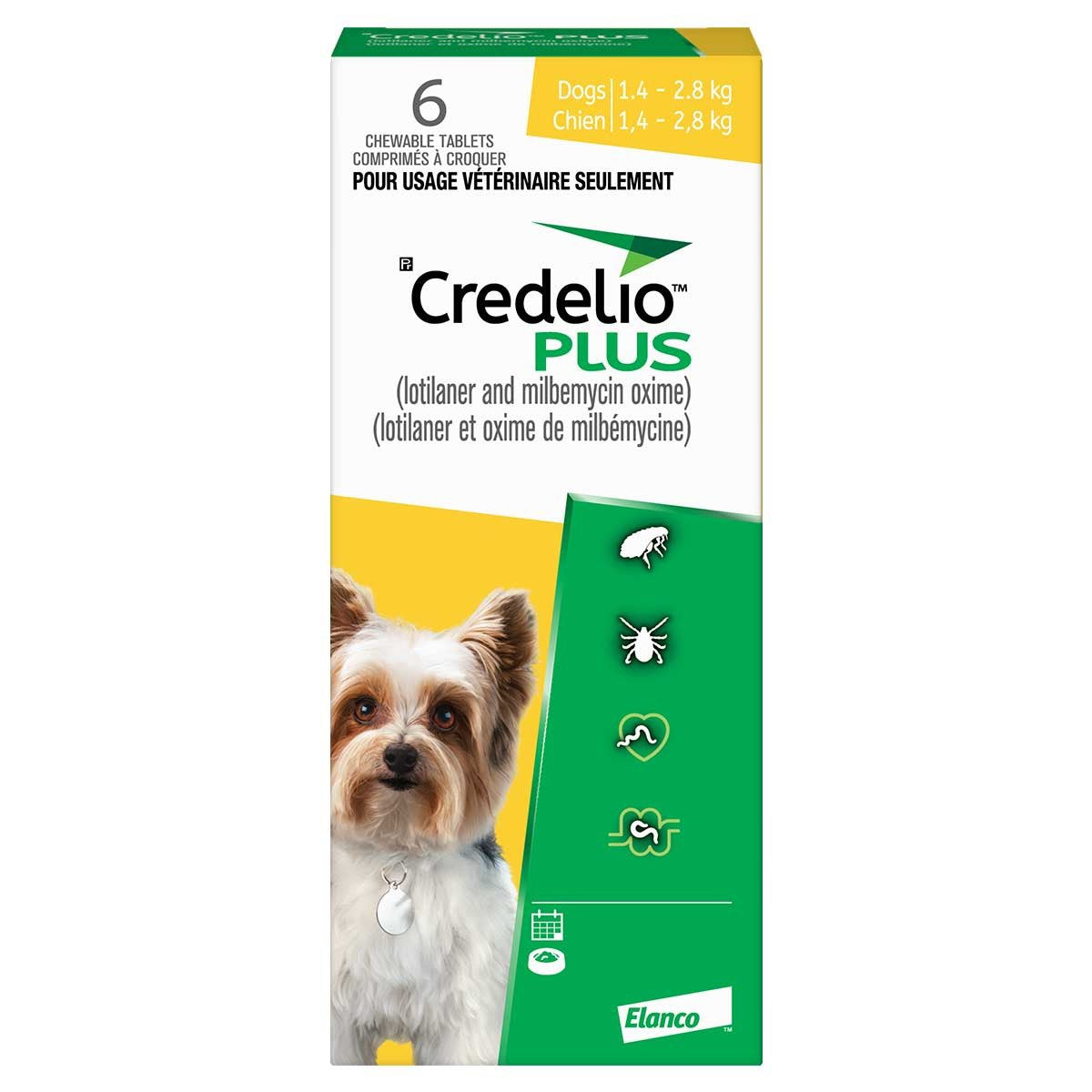Credelio Plus for dogs Yellow/Jaune 1.4 - 2.8 kg 6 Chewable Tablets