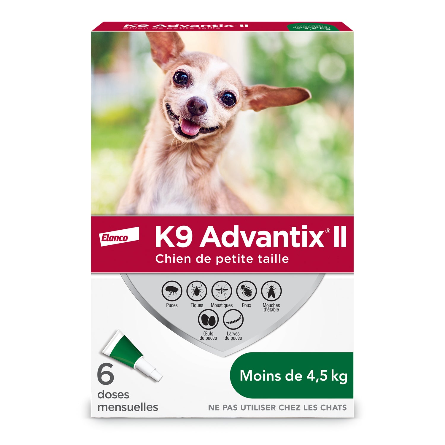 K9 Advantix II for dogs Green/Vert < 4.5 kg 6 x 0.4 ml