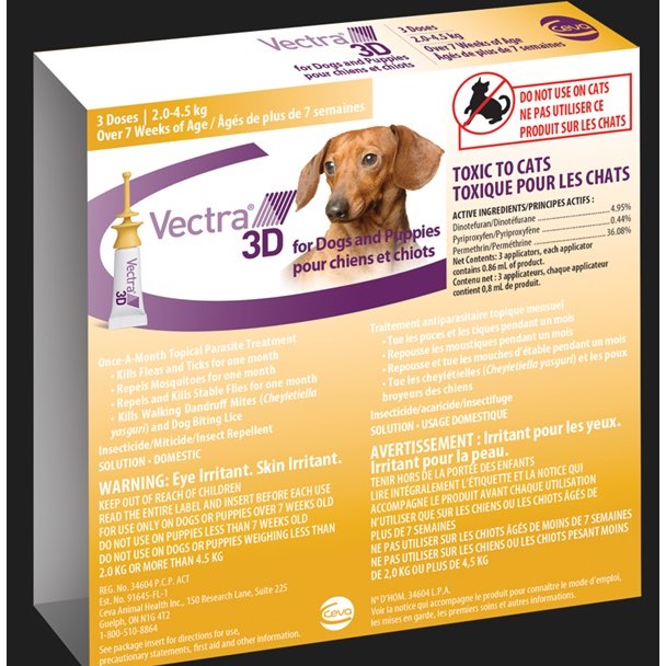 Vectra 3D for dogs and puppies 3 /Pack Yellow/Jaune 2 - 4.5 kg
