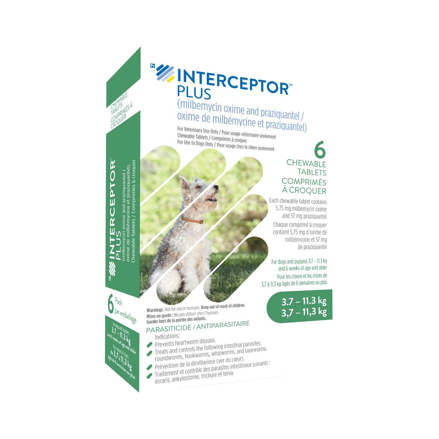 Interceptor Plus chewable tablet Green/Vert 3.7-11.3 kg 6 Chewable Tablets