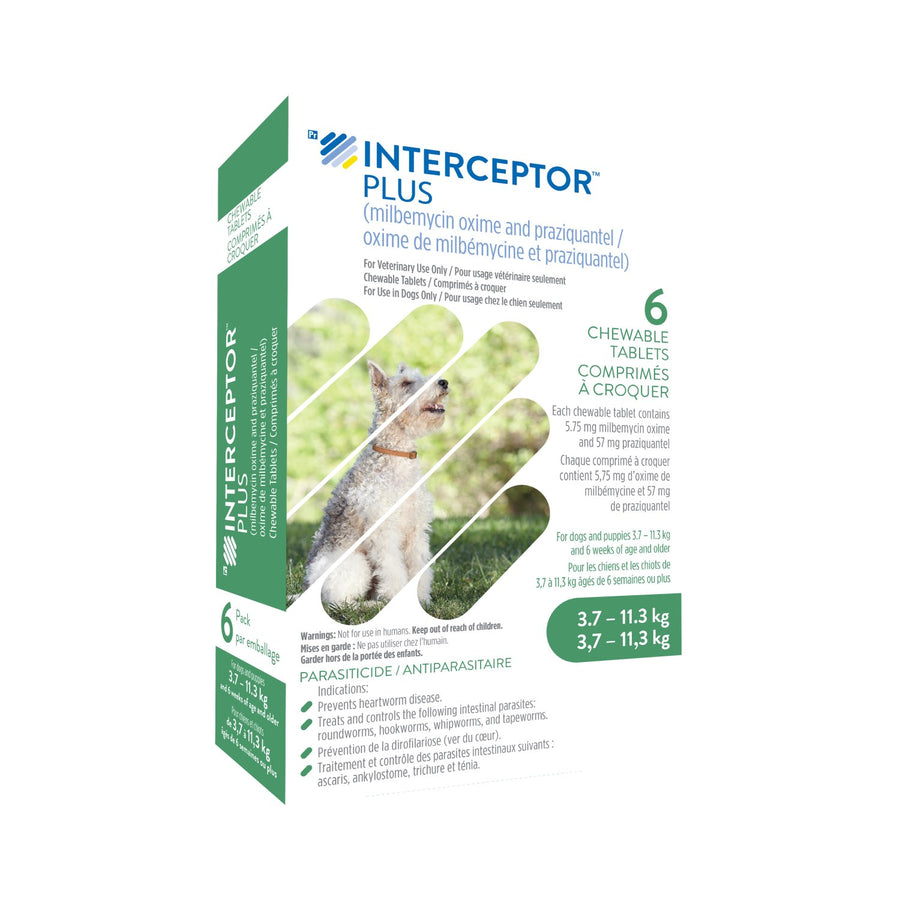 Interceptor Plus chewable tablet Green/Vert 3.7-11.3 kg 6 Chewable Tablets
