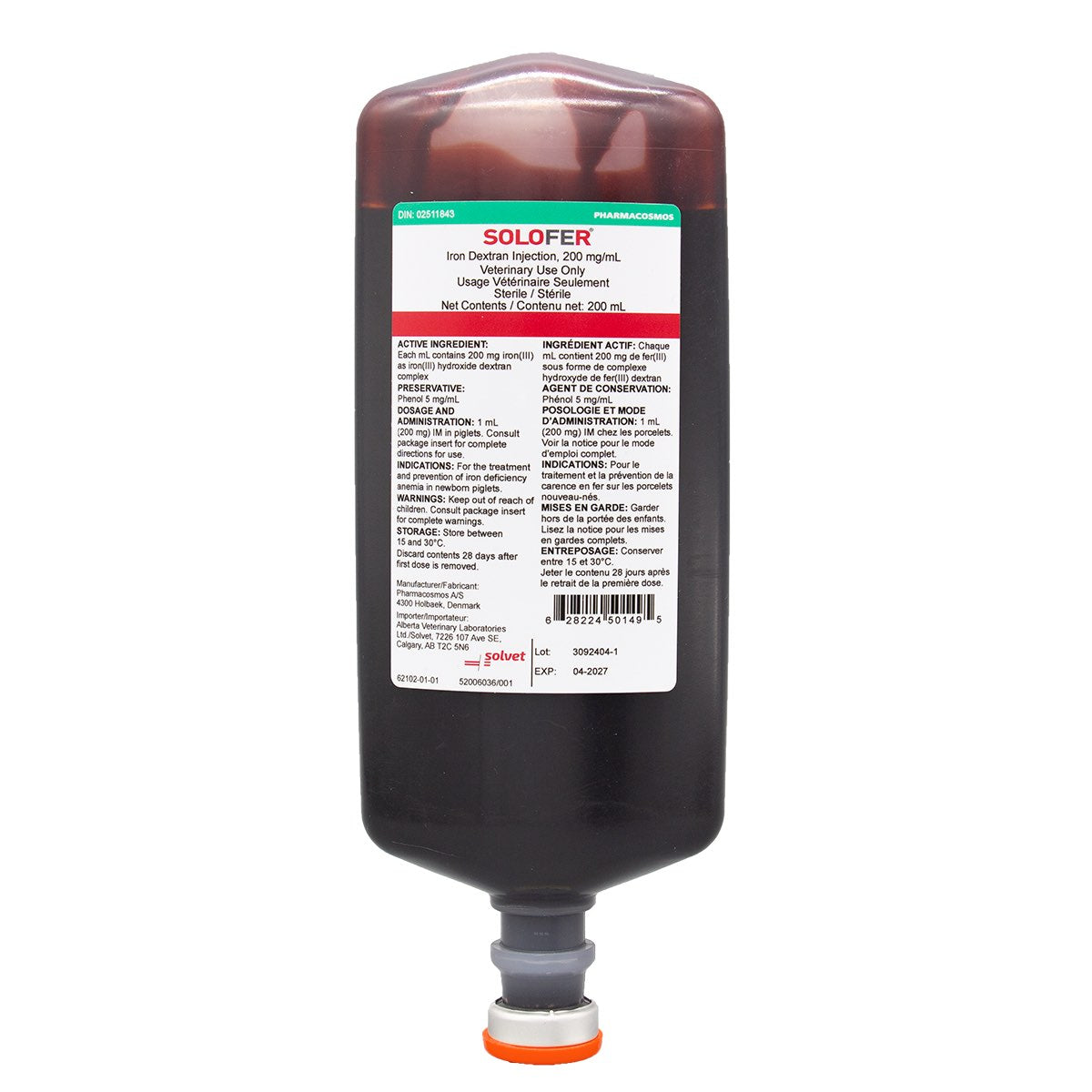 Solofer injection collapsible vial 200 ml 200 mg/ml