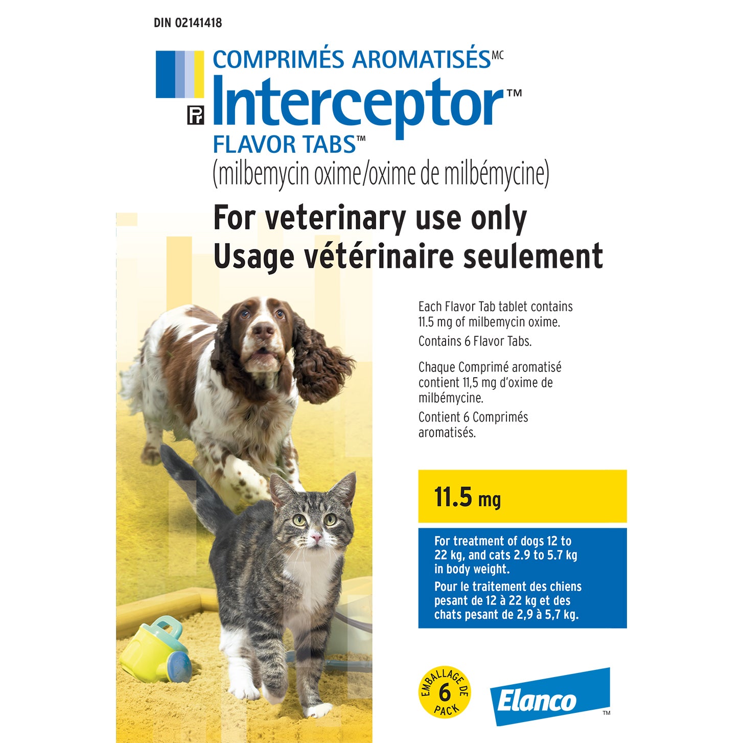 Interceptor flavor tabs for cats and dogs Yellow / Jaune 6 Chewable Tablets