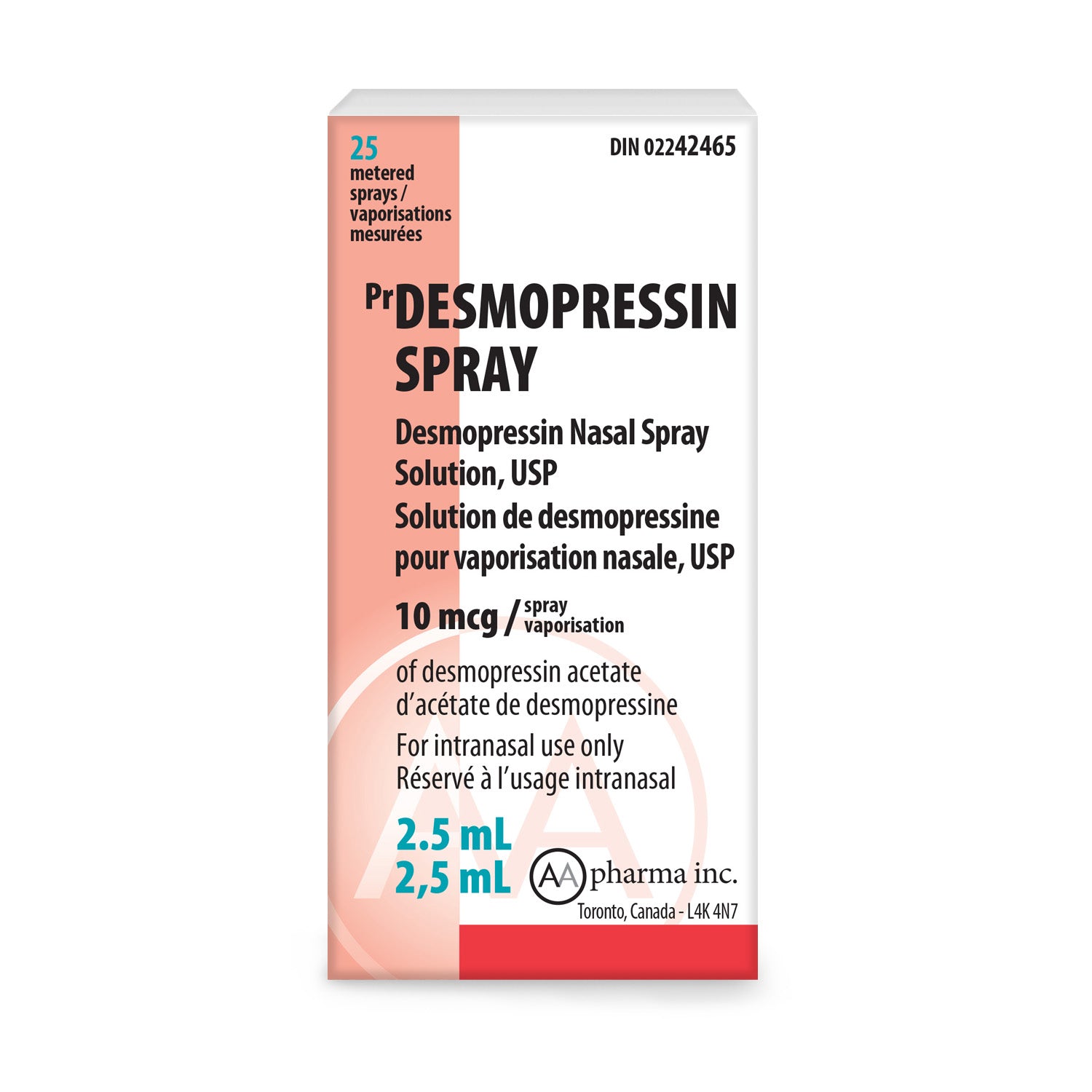 Desmopressin nasal spray 10 mcg 2.5 ml