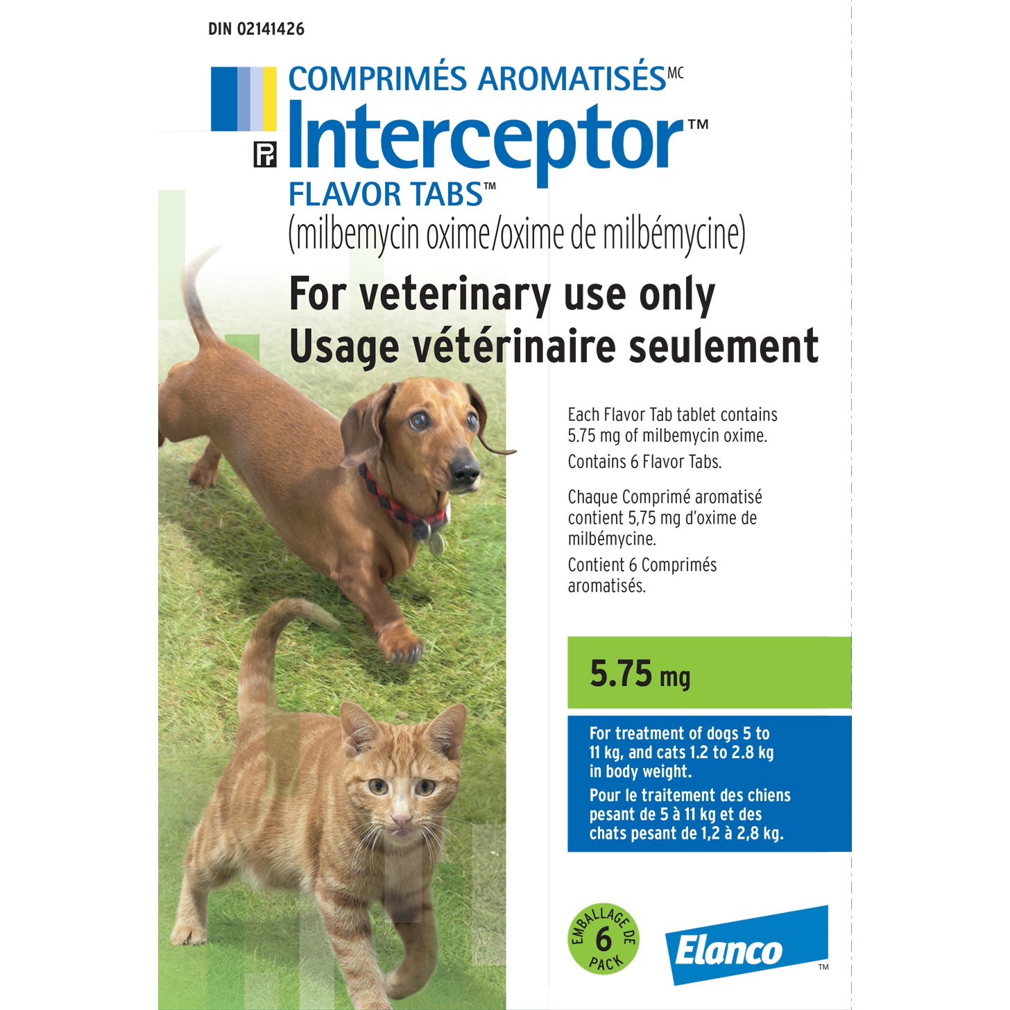 Interceptor flavor tabs for cats and dogs Green / Vert 6 Chewable Tablets
